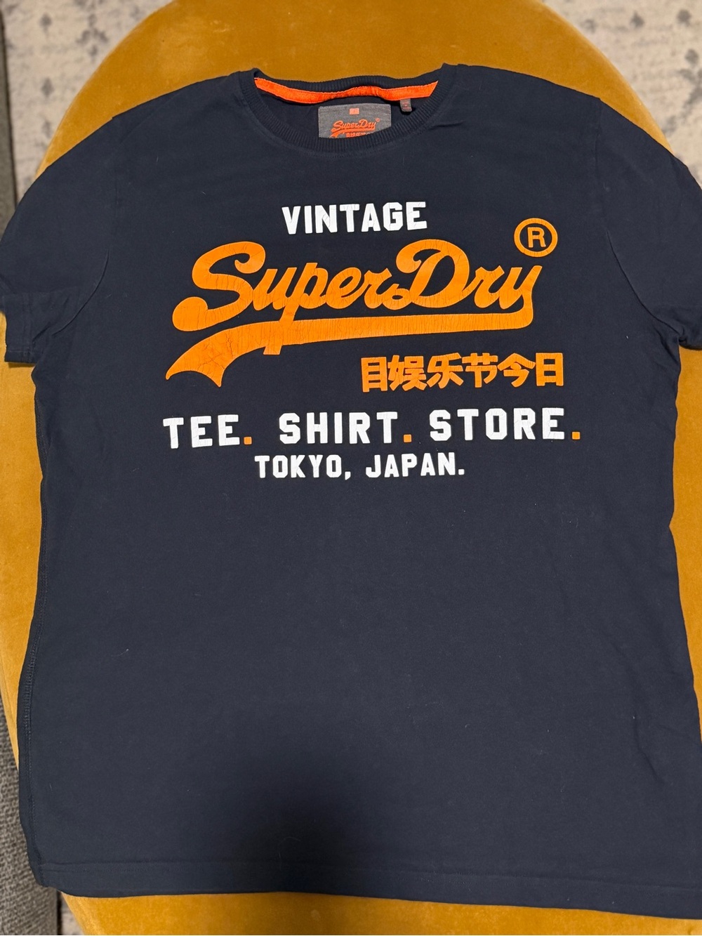 Superdry Navy Short Sleeve Tee with Orange Logo